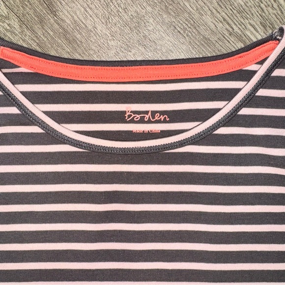 Boden Long Sleeve Striped Crewneck Tee Pink and Brown - Picture 4 of 6